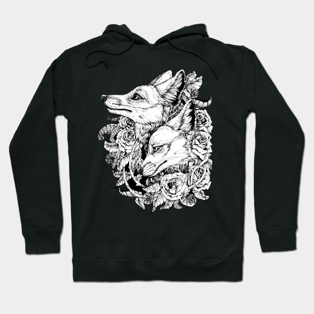 Fox Bloom - Black and White Sticker Hoodie by Plaguedog